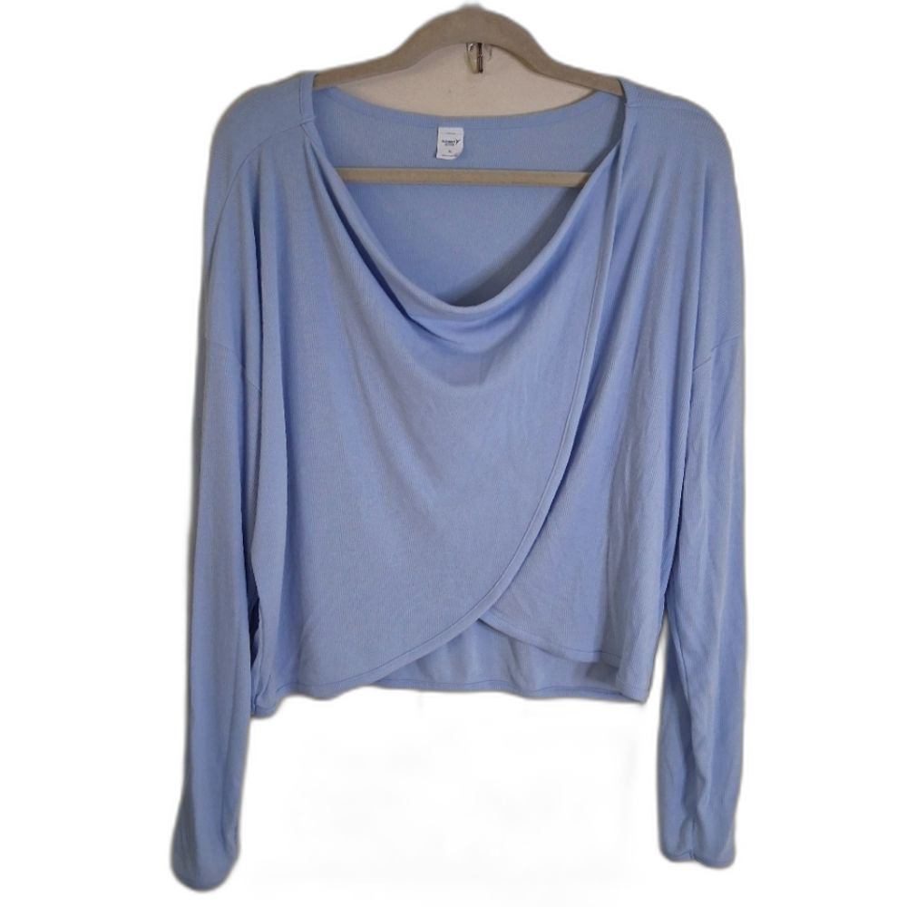 Old Navy Active Blue Long Sleeve Ribbed Knit Wrap Crop Top
